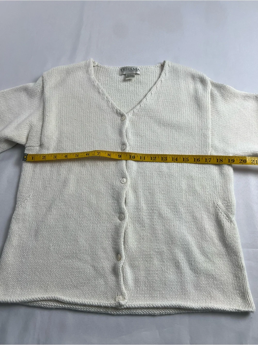 Vintage Tehama White Ramie Cotton Textured V-neck Minimalist Timeless Cardigan